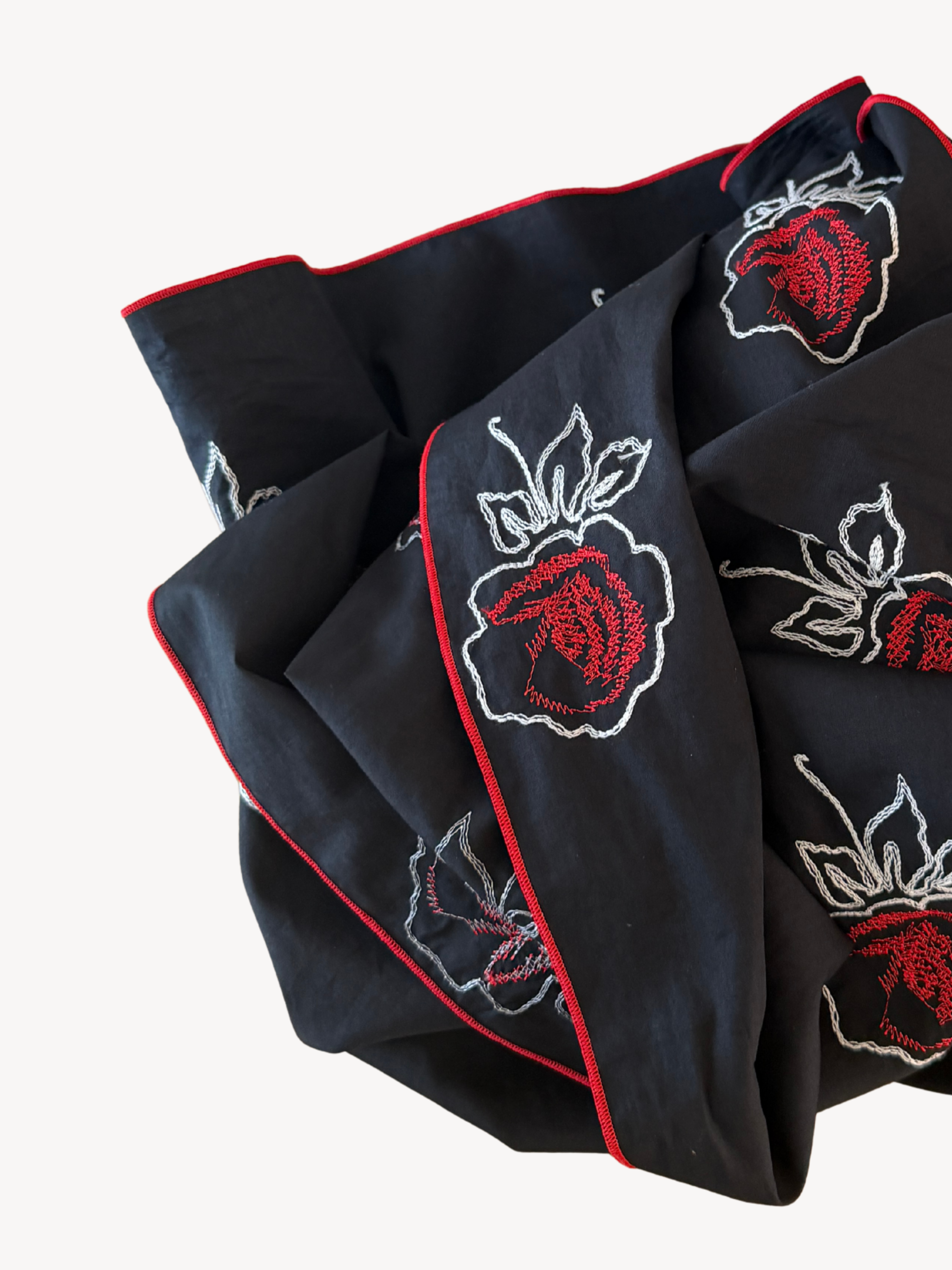 Veil S Piece, Embroidered Flowers in Cotton