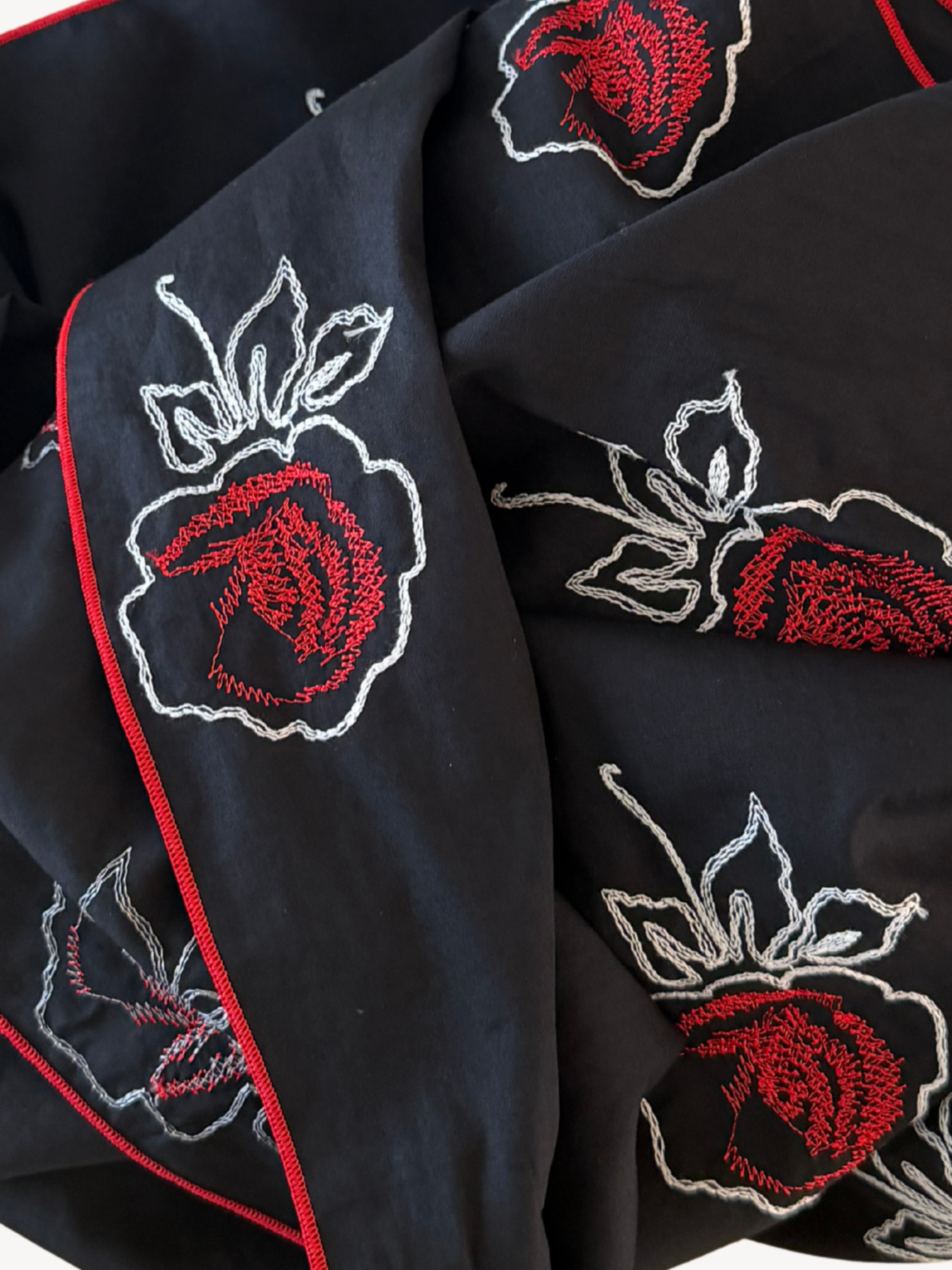 Veil S Piece, Embroidered Flowers in Cotton